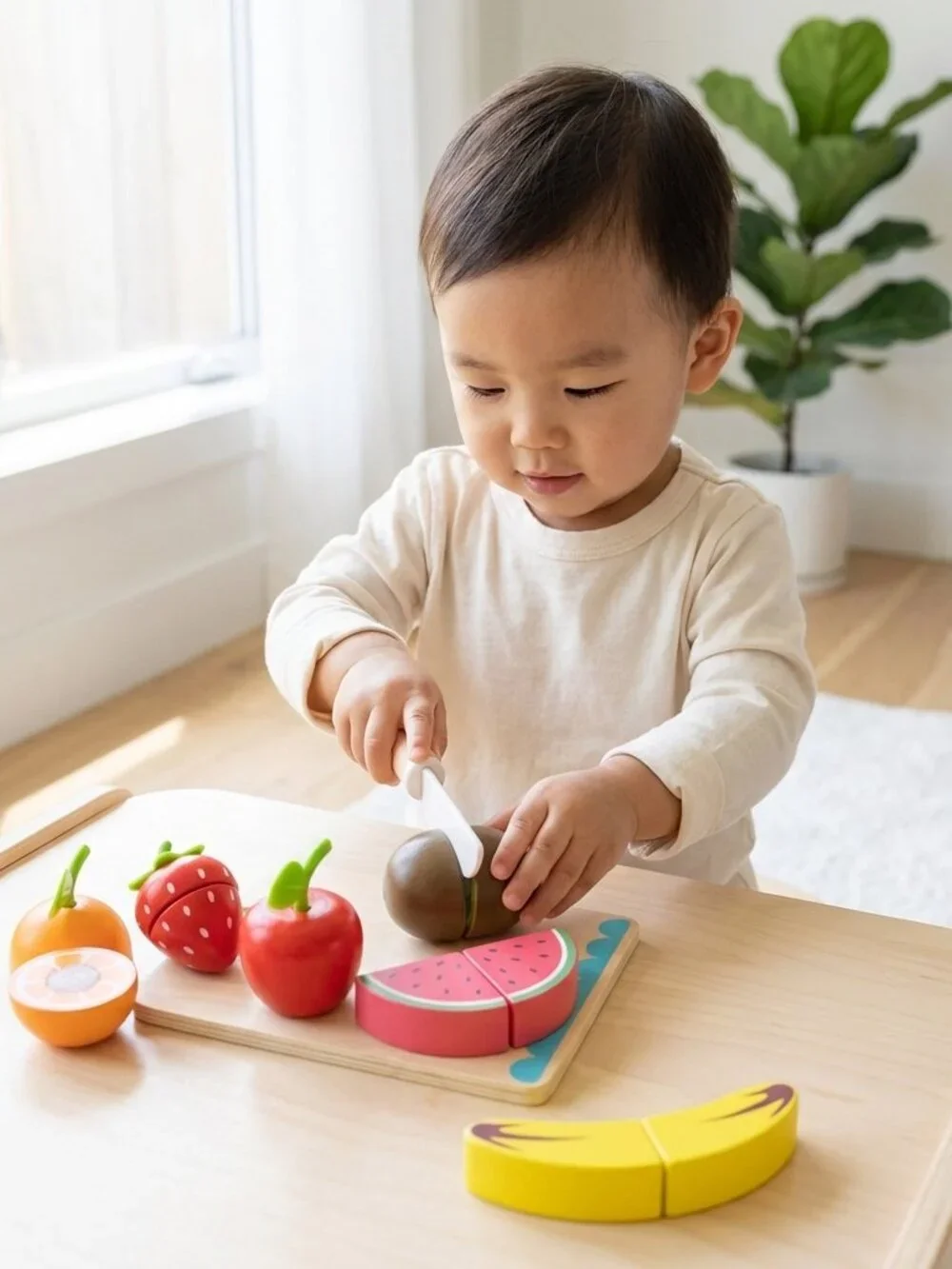 NEW Montessori Wooden Cutting Fruit Set Pretend Play Kitchen Toy Kids Gift